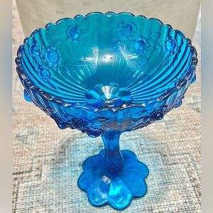 Vintage Fenton Cobalt Blue Glass Cabbage Rose Pedestal Bowl Great Home Find